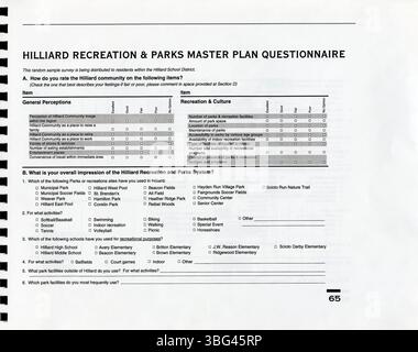 Cette section du Plan directeur global de 1993 pour les parcs et loisirs de Hilliard traite de la planification à long terme de l'agrandissement des parcs et des installations récréatives. Il souligne l'importance d'offrir des espaces verts durables et d'améliorer l'accès communautaire aux programmes récréatifs. Banque D'Images