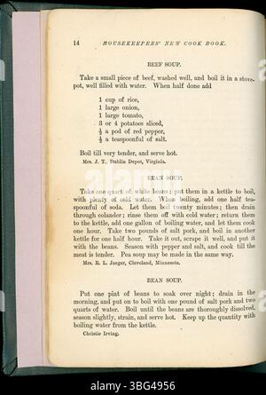 'The Housekeepers New Cook Book' de 1883 contient près de 1 000 recettes et des conseils pratiques pour les femmes de ménage du 19ème siècle. Il comprend des instructions détaillées sur la cuisson, la préparation des repas et la gestion des tâches domestiques. Banque D'Images