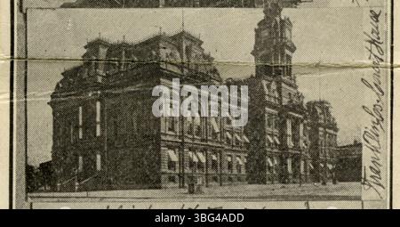 Une carte postale aérienne de 1908 montrant de multiples perspectives de Columbus, Ohio, y compris les bâtiments, les routes et les infrastructures au début du développement urbain. Banque D'Images