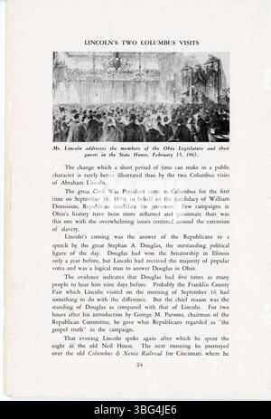 En 1952, la Franklin County Historical Society a publié cette brochure énumérant cinquante événements notables dans l'histoire de Columbus et du comté de Franklin. Ces événements mettent en lumière les principaux développements de la région. Banque D'Images