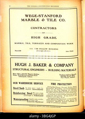 L'Indiana construction Recorder, daté du 14 juin 1919, est une publication officielle de l'Indiana Society of Architects. Il fournit des informations sur les associations de construction, les matériaux de construction, les fournitures, les publicités et les contrats de construction attribués dans l'Indiana. Banque D'Images