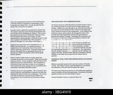 Cette section met en lumière les objectifs à long terme du Plan directeur global de 1993 pour les loisirs et les parcs Hilliard, en mettant l’accent sur les efforts de la ville pour maintenir et améliorer ses réseaux de parcs afin de répondre aux besoins de la collectivité. Banque D'Images