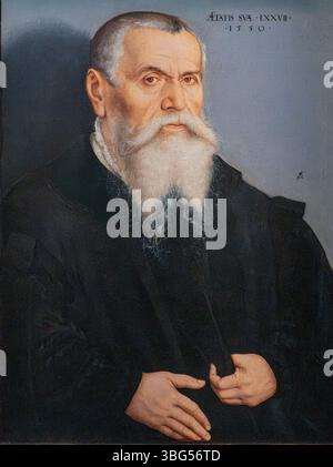 Lucas Cranach le jeune, Portrait de Lucas Cranach l'ancien à l'âge de 77 ans, 1550, huile sur panneau. Uffizi Galleries, Florence, Italie ((anciennement BE Banque D'Images