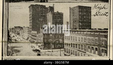 Cette carte postale de 1908 montre une vue à vol d'oiseau de Columbus, Ohio, avec des rues, des bâtiments et d'autres éléments du paysage urbain du début du XXe siècle. Banque D'Images