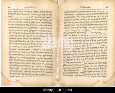 Dans cette édition d'août 1869 du Journal mensuel de la Fraternité des ingénieurs de locomotive, les lecteurs peuvent trouver des mises à jour sur les questions nationales et locales touchant les mécaniciens de locomotive et les travailleurs ferroviaires. Banque D'Images