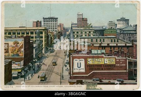 Une carte postale en couleur de 1943 montrant une vue aérienne de Columbus, Ohio, regardant vers le nord le long de High Street, capturée depuis le palais de justice. Banque D'Images