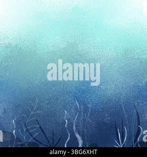 Aquarelle algues et rochers bordent dans une scène sous-marine bleu doux. Illustration numérique dessinée à la main dans un style pour enfants. Idéal pour la décoration des enfants, boo Banque D'Images