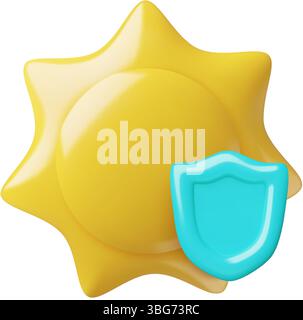 Icône 3d de protection UV du soleil et du bouclier Illustration de Vecteur