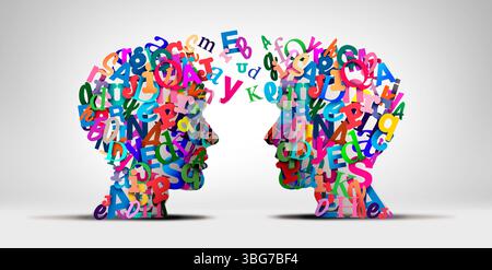 Éducation et formation concept comme lettres de l'alphabet représentant les personnes communication parler et communiquer comme une métaphore de l'enseignement et l Banque D'Images