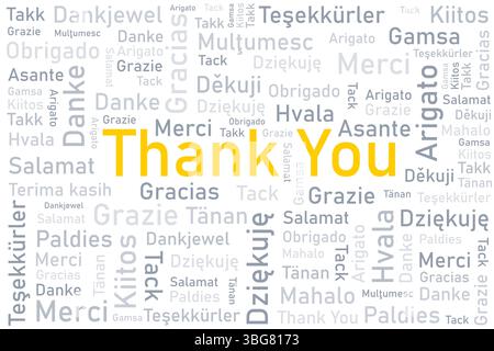 Thank you words in various languages. Different international language thank you word collage. Illustration de Vecteur