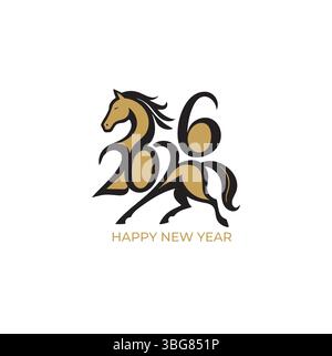 Bonne année 2026 . Année du cheval Illustration de Vecteur