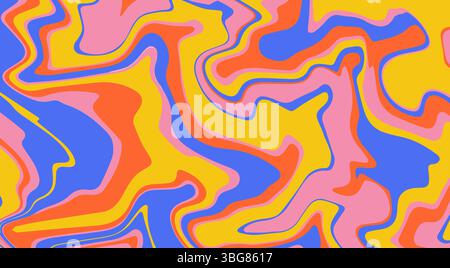 Fond rétro groovy avec texture fondante ondulée. Design abstrait trippé psychédélique dans des couleurs vives à la mode Illustration de Vecteur