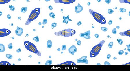 Motif de poisson de dessin animé bleu sans couture Illustration de Vecteur