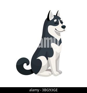 Illustration de dessin animé de chien Malamute d'Alaska. Joyeux chien Husky assis. Illustration vectorielle. Voyager avec des animaux de compagnie concept. Conception plate Illustration de Vecteur