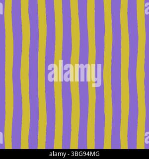 Motif sans couture rayé enfantin avec lignes texturées dessinées à la main. Fond amusant avec des bandes de gribouillage esquissées dans des couleurs jaunes et violettes. Lumineux Illustration de Vecteur