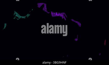 Îles Turques et Caïques régions nuages de mots. Design de style néon lumineux sur un fond sombre. Noms de région du pays en anglais. Illustration de Vecteur