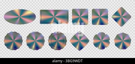 Autocollants holographiques de différentes formes définies, hologrammes formes géométriques autocollants étiquettes pour la conception, illustration vectorielle Illustration de Vecteur