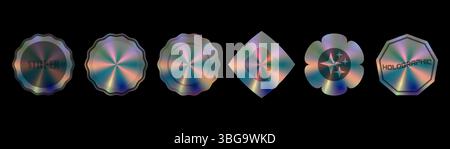 Autocollants holographiques de différentes formes définies, hologrammes formes géométriques autocollants étiquettes pour la conception, illustration vectorielle Illustration de Vecteur