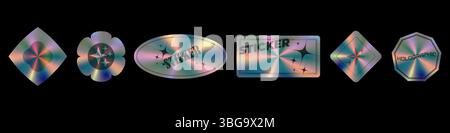 Autocollants holographiques de différentes formes définies, hologrammes formes géométriques autocollants étiquettes pour la conception, illustration vectorielle Illustration de Vecteur