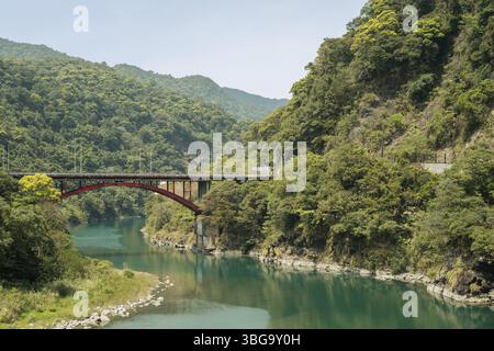 Forêt verte du district de Wulai et pont fluvial dans la ville de New Taipei, Taiwan, Asie Banque D'Images