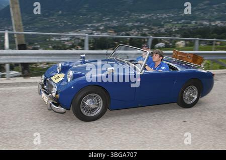 Rallye de voitures anciennes Suedtirol-Classic à Schenna / Tyrol du Sud 2014, Austin HEALEY Sprite MK 1 (construit en 1959) sur la Labersstrasse en montée à la sortie Banque D'Images