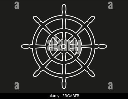 Volant de bateau classique dans la conception Silhouette noire avec huit rayons. Illustration de Vecteur