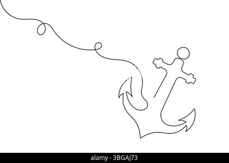 Ancre de navire dessin continu d'une ligne et illustration vectorielle minimaliste Illustration de Vecteur