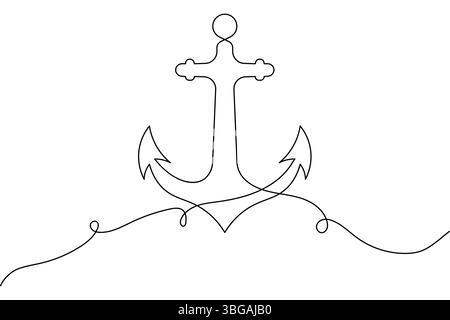 Ancre de navire dessin continu d'une ligne et illustration vectorielle minimaliste Illustration de Vecteur