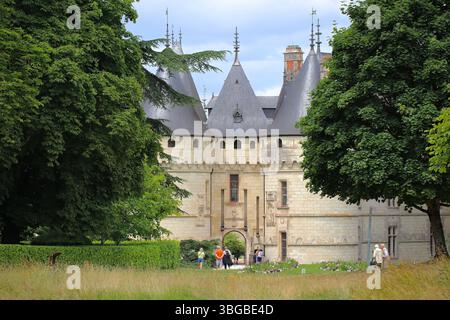Le Château Chaumont-sur-Loire, situé dans un vaste parc, abrite aujourd'hui une collection de sculptures d'importance internationale Banque D'Images