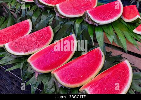 Pastèques à Mercado Jamaica, l’un des marchés publics traditionnels de Mexico. CDMX, Mexique Banque D'Images