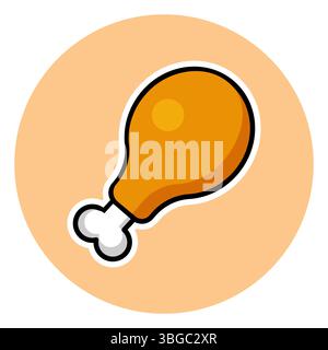 Illustration vectorielle de style dessin animé d'un pilon de poulet. Idéal pour les applications alimentaires, les logos de restaurants, les conceptions de menus ou le matériel éducatif sur les aliments. Illustration de Vecteur