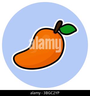 Une icône vibrante et juteuse d'une mangue orange avec tige et feuille, parfaite pour une utilisation dans la nourriture, les fruits et les motifs tropicaux. Illustration de Vecteur
