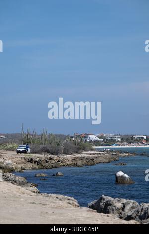 Pêcheur sur la côte d'Aruba à Arashi Beach Banque D'Images