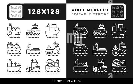 Types de magasins de fret pixel parfait noir et blanc icônes de ligne ensemble Illustration de Vecteur