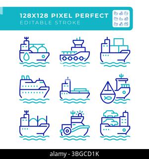 Cargaison Shops types pixel parfait deux icônes de ligne de couleur ensemble Illustration de Vecteur