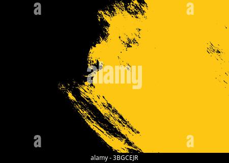 Fond de taches de peinture noir et jaune grunge. Modèle de bannière texturée de coup de pinceau en désordre avec espace pour le texte pour l'affiche, les annonces, le site Web Illustration de Vecteur