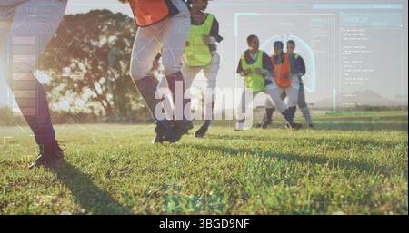 Image du traitement des données sur diverses joueuses de baseball féminines s'exerçant Banque D'Images