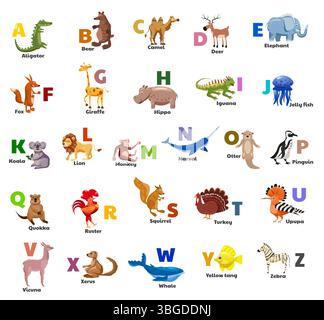 Collection d'alphabet animal. Police de dessin animé drôle Illustration de Vecteur