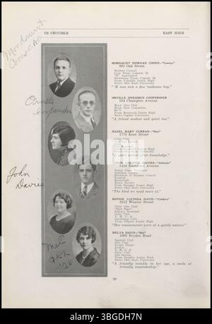 L'annuaire 1926 de l'East High School intitulé 'Ye Crucible' documente le corps étudiant, les professeurs et les principales activités de l'école. East High School, situé au 1500 E. Broad Street, Columbus, Ohio, a été créé en 1922 et rénové en 2008. Banque D'Images