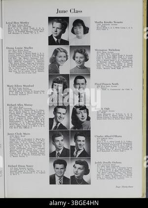 L’annuaire de l’école secondaire North 1953 retrace la chronologie de l’établissement depuis son bâtiment original dans les années 1890 jusqu’à ses transitions au XXe siècle, y compris sa fermeture et sa réouverture ultérieure. Banque D'Images