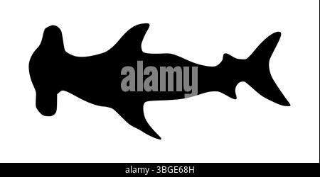 Silhouette de requin Hammerhead, illustration vectorielle plate dessinée à la main noire de Hammerhead isolé Illustration de Vecteur