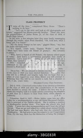 L'édition 1918 de l'annuaire Polaris présente des faits historiques sur le North High School. Il met en valeur l’architecture néo-romane de l’école, conçue par Frank L. Packard, et son directeur, Charles D. Everett, qui a servi de 1893 à 1928. Le bâtiment, construit entre 1892 et 1893, a été remplacé en 1924. Il devint plus tard Columbus International High School après une fermeture en 1979 et une réouverture en 2012. Banque D'Images