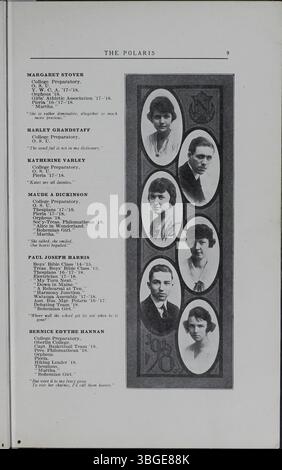 L’édition 1918 de l’annuaire de North High School, *The Polaris*, commémore la fondation de l’école en 1893 sous la direction du directeur Charles D. Everett. Situé à l’origine au 100 West 4th Avenue, le bâtiment original de style roman de l’école a été remplacé par une nouvelle structure au 100 East Arcadia Avenue en 1924. L'école a fermé en 1979, puis rouvert en 2012 sous le nom de Columbus International High School. Banque D'Images