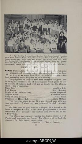 Cet extrait de l'édition de 1914 de 'The Polaris' décrit les débuts de l'histoire de North High School, y compris le bâtiment original sur West 4th Avenue et son remplacement en 1924, avec la direction du principal Charles D. Everett. Banque D'Images