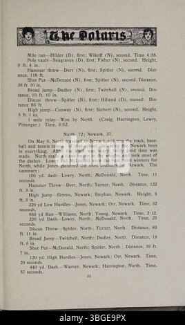 L’édition 1914 du Polaris commémore une autre année de graduation à l’école secondaire North. L’annuaire mentionne Charles D. Everett, directeur de 1893 à 1929, et le bâtiment de style roman de l’école conçu par Frank L. Packard, construit en 1893. La structure originale a été remplacée en 1924. Banque D'Images