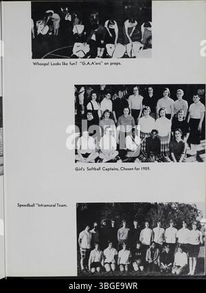 North High School Yearbook 1959 ; l'annuaire est intitulé 'Memory Book'. Le North High School, construit entre 1892 et 1893, était situé au 100 West 4th Avenue. Conçu par l'architecte Frank L. Packard, il présente un style néo-roman de trois étages. Le bâtiment a été remplacé en 1924 par une nouvelle structure au 100 East Arcadia Avenue. L'école a fermé en 1979 en raison de la baisse des inscriptions et a rouvert en 2012 sous le nom de Columbus International High School. Banque D'Images