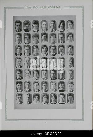 L'édition 1928 de 'The Polaris Annual' documente l'histoire du North High School à Columbus, Ohio. Il s'agit de la transition entre le bâtiment de style Renaissance romane conçu par Frank L. Packard et la nouvelle structure achevée en 1924 au 100 East Arcadia Avenue. L'école a fermé en 1979 en raison de la baisse des inscriptions, mais a rouvert en 2012 sous le nom de Columbus International High School. Banque D'Images