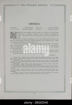 Cette édition 1928 de l'annuaire annuel Polaris documente les débuts de l'histoire du North High School. Il met en lumière Charles D. Everett, directeur de 1893 depuis plus de 35 ans. Le premier North High, construit dans un style néo-roman, a été conçu par Frank L. Packard et situé au 100 West 4th Avenue. Le nouveau bâtiment a ouvert ses portes en 1924 au 100 East Arcadia Avenue. L'école a fermé en 1979 mais a rouvert en 2012 sous le nom de Columbus International High School. Banque D'Images