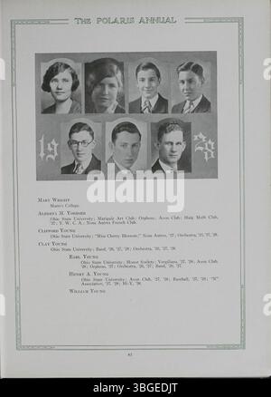 Cette édition 1928 de l’annuaire annuel Polaris met en lumière l’histoire de l’école secondaire North, y compris la transition du bâtiment original de 1893 au nouveau campus de l’avenue Arcadia. Charles D. Everett, qui a été directeur de 1893 à 1928, a supervisé l'ouverture du nouveau bâtiment de l'école en 1924. L'école ferme plus tard en 1979 et rouvre en 2012 sous le nom de Columbus International High School. Banque D'Images