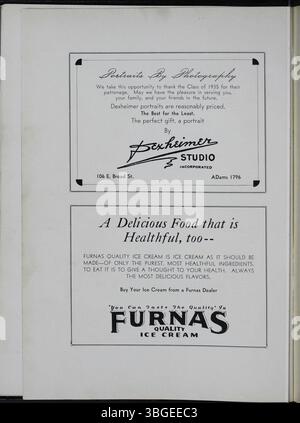 Dans l'édition de 1935 de 'The Polaris Memory Book', l'histoire du North High School est explorée, depuis sa fondation en 1893 par Charles D. Everett. Le premier bâtiment, de conception néo-romane par Frank L. Packard, a été construit au 100 West 4th Avenue et remplacé par une nouvelle école en 1924 au 100 East Arcadia Avenue. L'école a fermé en 1979 et a rouvert sous le nom de Columbus International High School en 2012. Banque D'Images